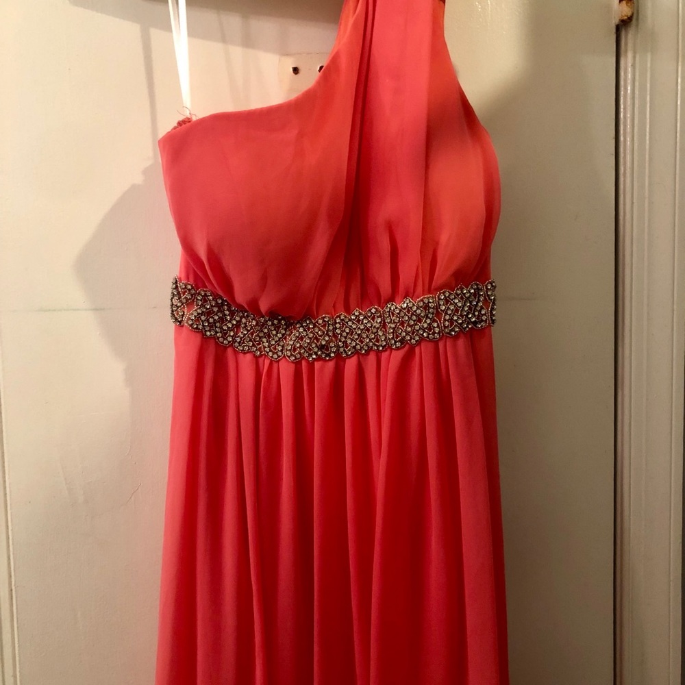 Cindy USA One-Shoulder Floor Length Dress Coral